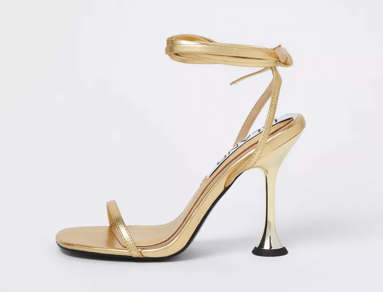 River Island Gold Strappy Flared Heel Sandals