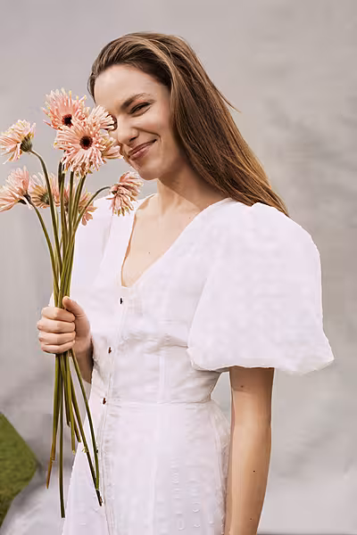 River Island White Spot Mesh Puff Sleeve Midi Dress, £65