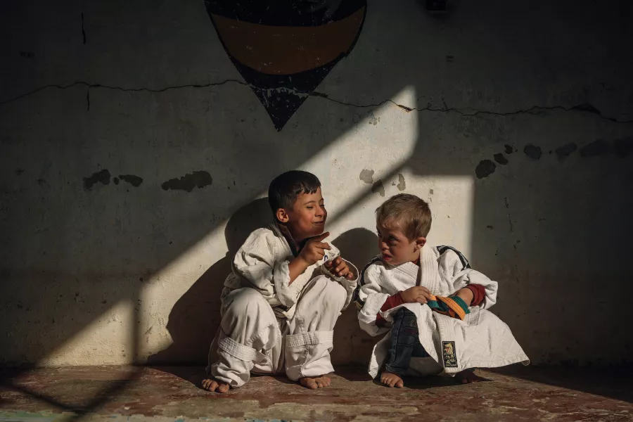 Two little boys in judo kit