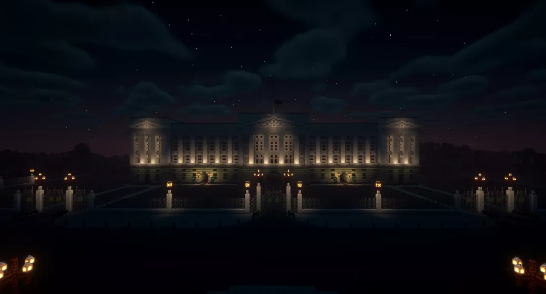 A Minecraft creation designed to look like Buckingham Palace