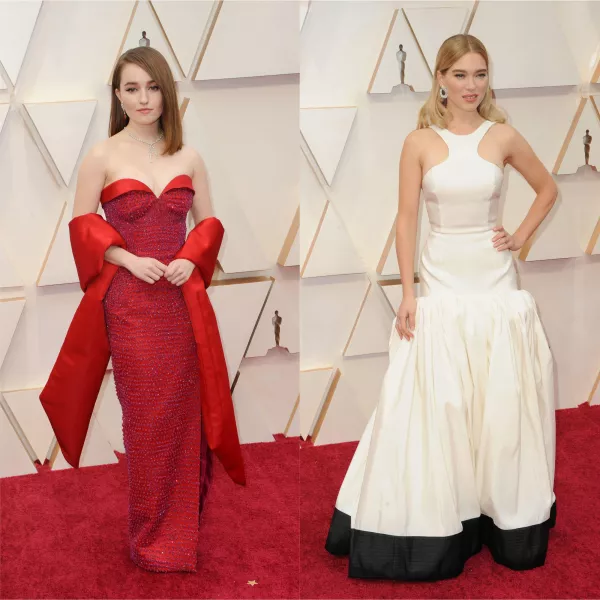 Kaitlyn Dever (L) and Lea Seydoux (R) wearing Louis Vuitton at the 2020 Oscars