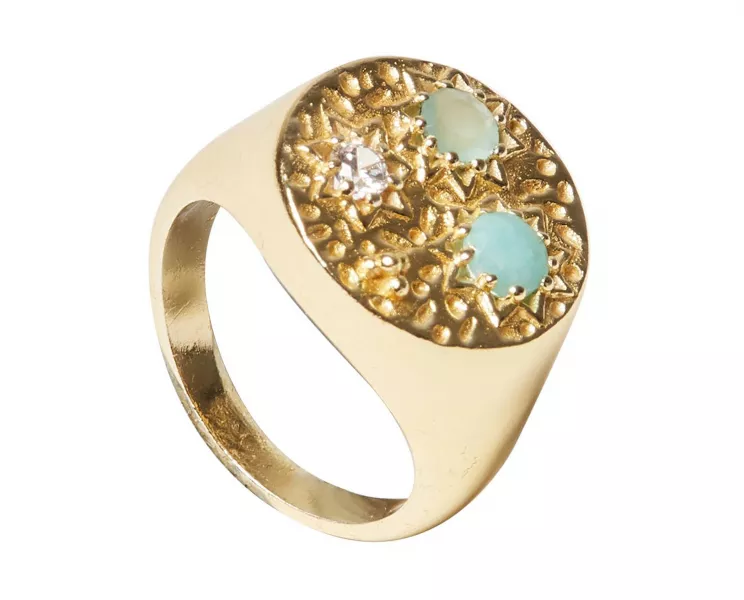 Oliver Bonas Linara Stone Inlay & Gold Plated Signet Ring