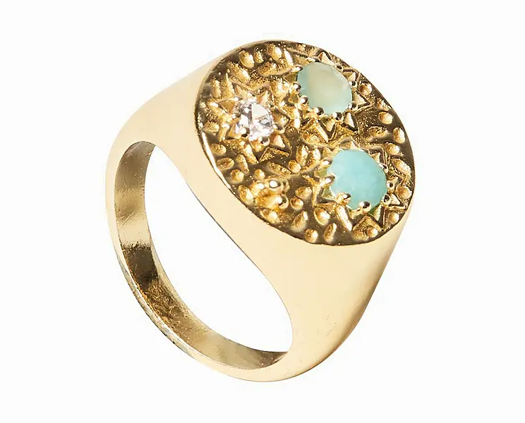 Oliver Bonas Linara Stone Inlay & Gold Plated Signet Ring