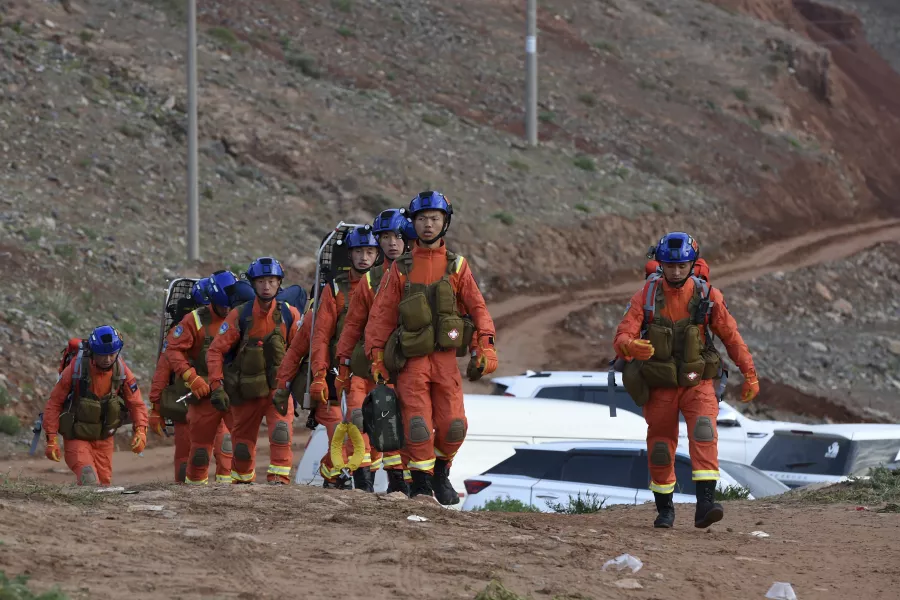 Rescuers search for survivors in Jingtai County of Baiyin City, north-west China's Gansu Province 