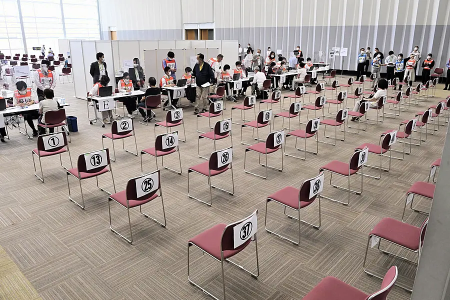 The mass vaccination centre for people to receive the Moderna coronavirus vaccine opens in Osaka, western Japan