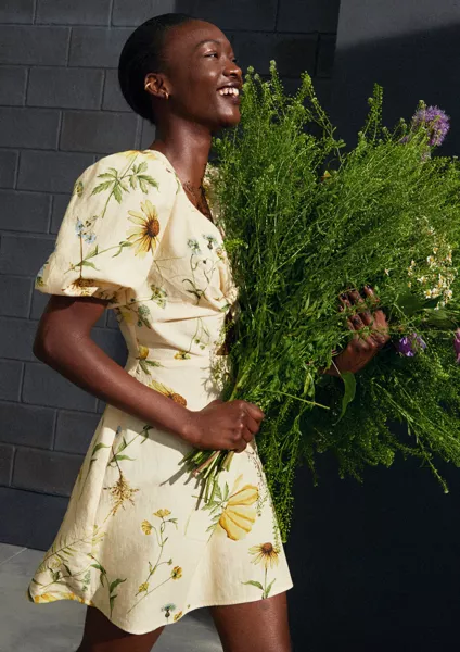 H&M Linen-Blend Dress in Light Yellow/Floral, £19.99