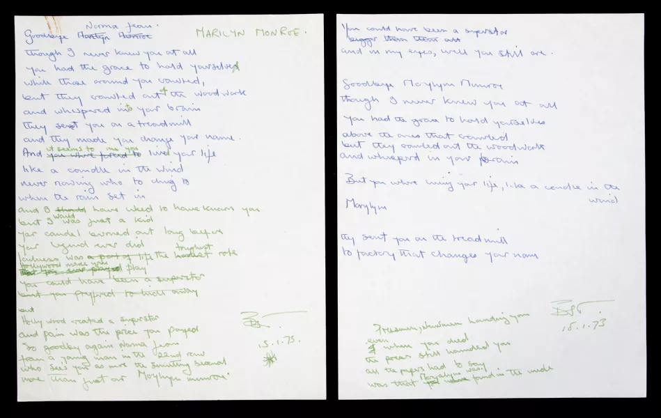 Bernie Taupin handwritten lyrics