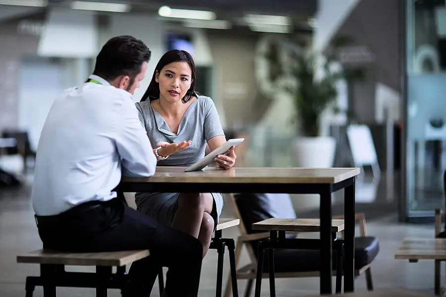 Two colleagues in a meeting