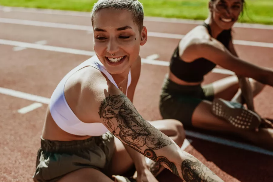 Runners stretching