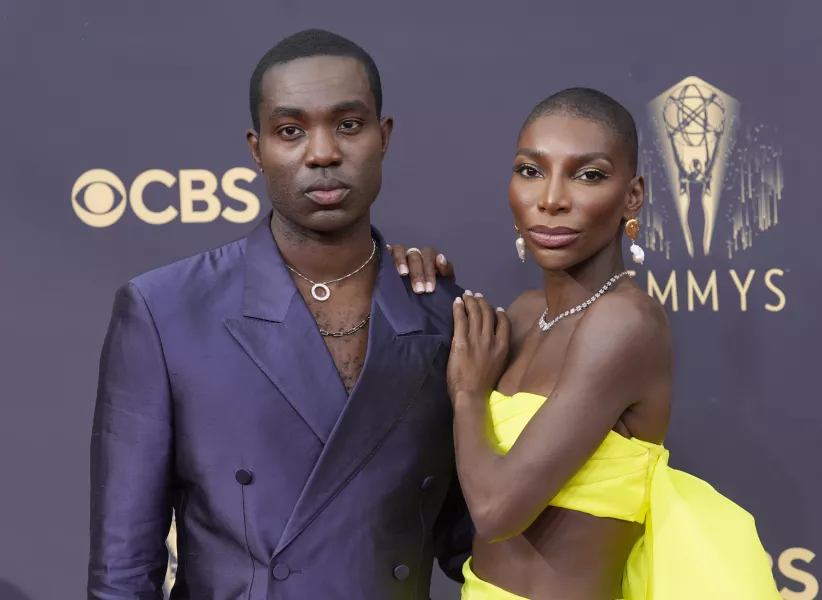 Paapa Essiedu, left, and Michaela Coel at the Emmys 