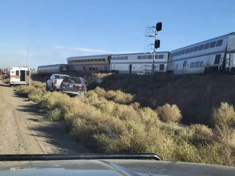 The scene of an Amtrak train derailment in north-central Montana