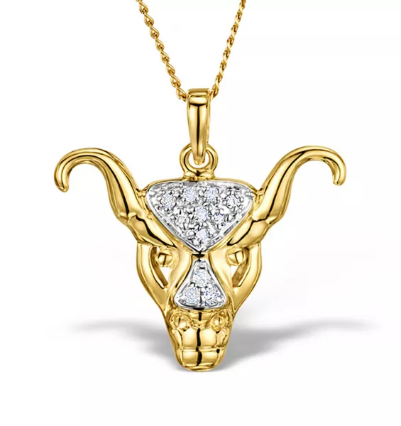 The Diamond Store 9K Gold Diamond Taurus Pendant Necklace