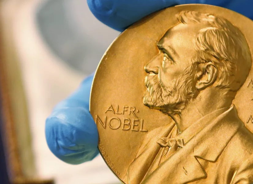A gold Nobel Prize medal 
