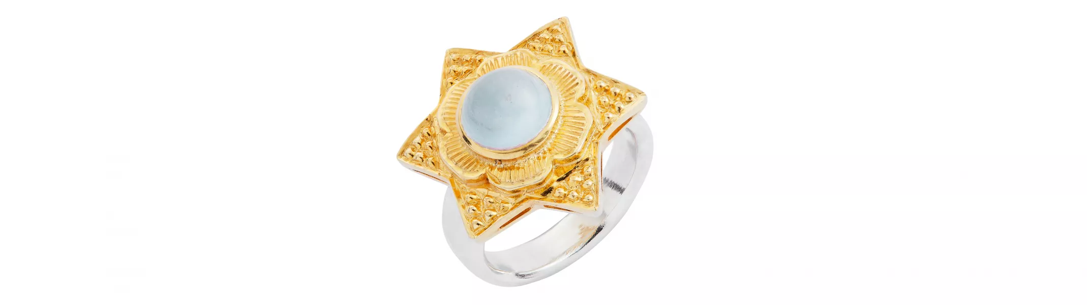 Sterling Silver Gold Vermeil Lyra Aquamarine Ring