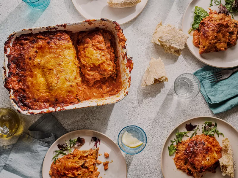 Gino D'Acampo's spicy aubergine bake with mozzarella and pecorino cheese