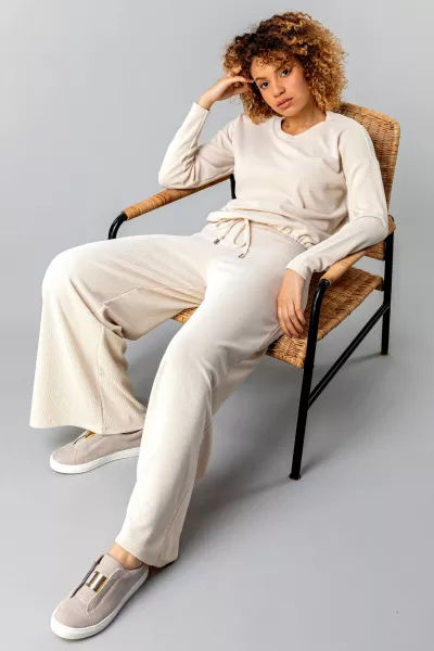 Roman Natural Tie Front Lounge Top; Natural Soft Jersey Wide Leg Lounge Pants