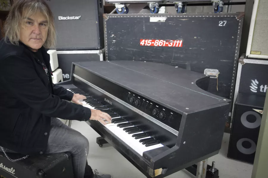 Mike Peters of The Alarm with the Kawai piano (Gardiner Houlgate/PA)