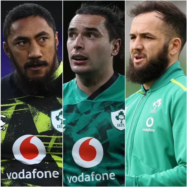 Ireland trio Bundee Aki, left, James Lowe, centre, and Jamison Gibson-Park, right, hail from New Zealand