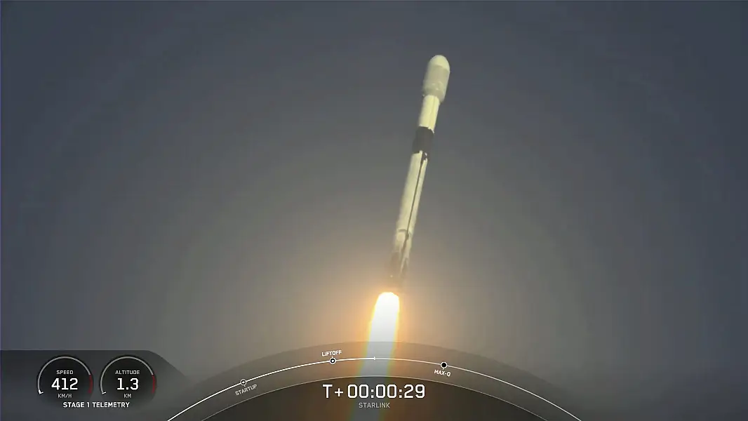 The rocket lifts off