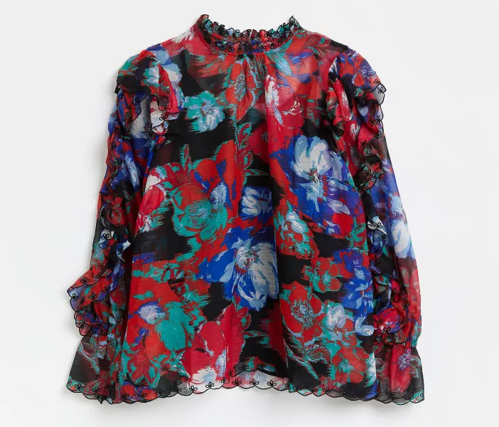 River Island Black Floral Blouse