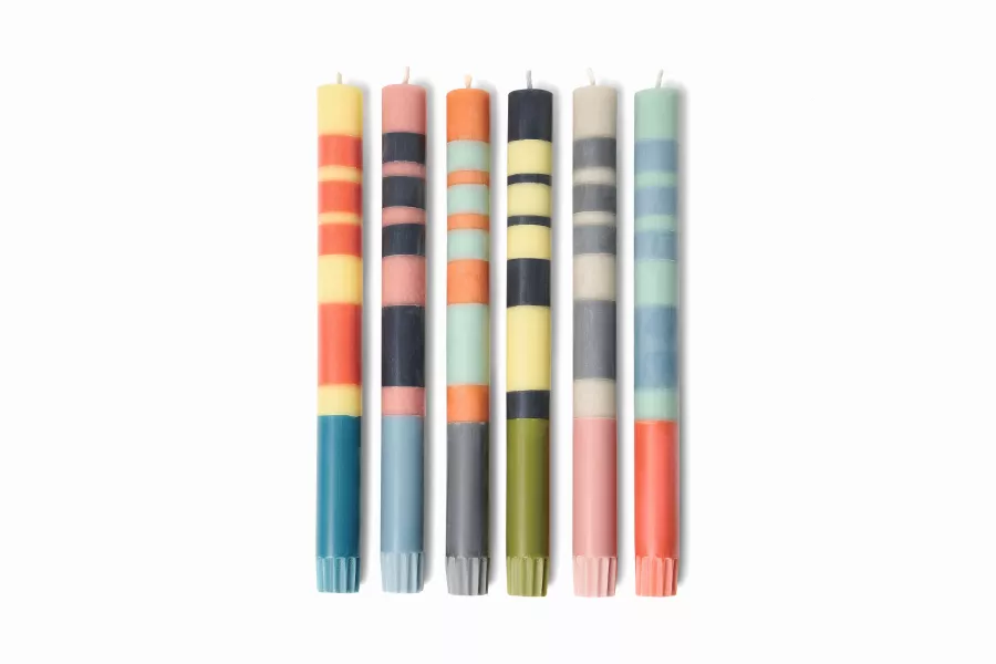 Set of 6 Thick Striped Dinner Candles, Made