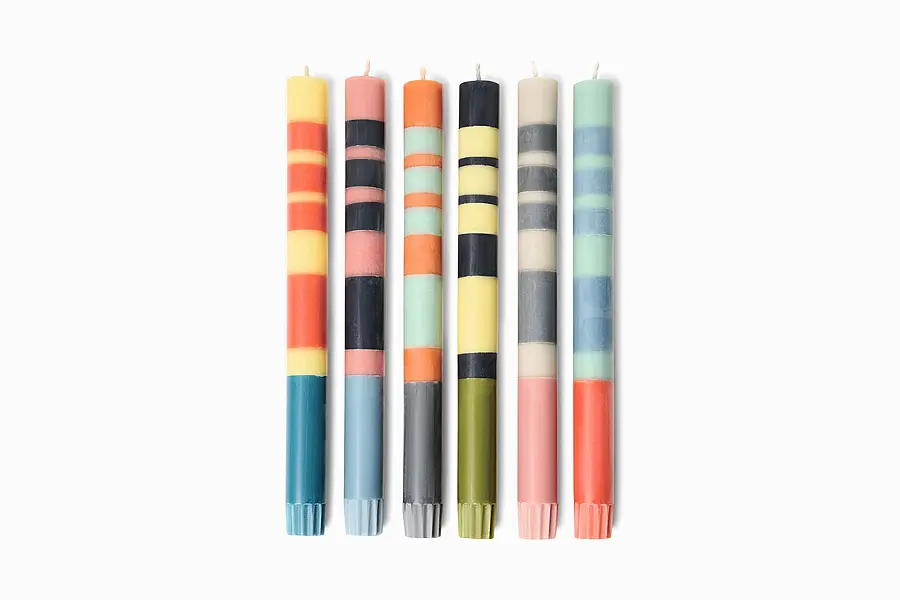 Set of 6 Thick Striped Dinner Candles, Made