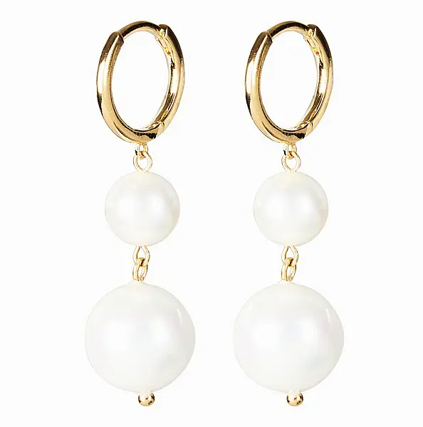 Oliver Bonas Perla Double Pearl Drop Gold Plated Drop Earrings