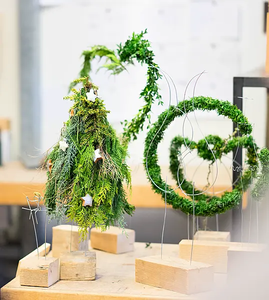 Festive figurines using Christmas tree clippings (Michal Kowalski/Blooming Haus/PA)