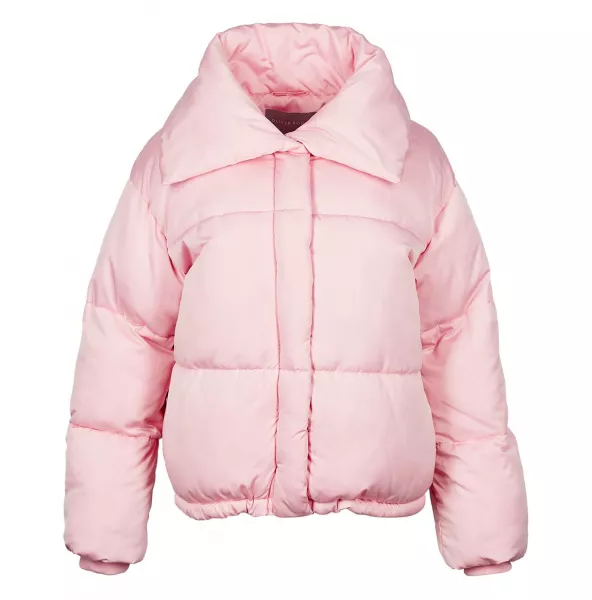 Oliver Bonas Popper Collar Pink Short Puffer Coat