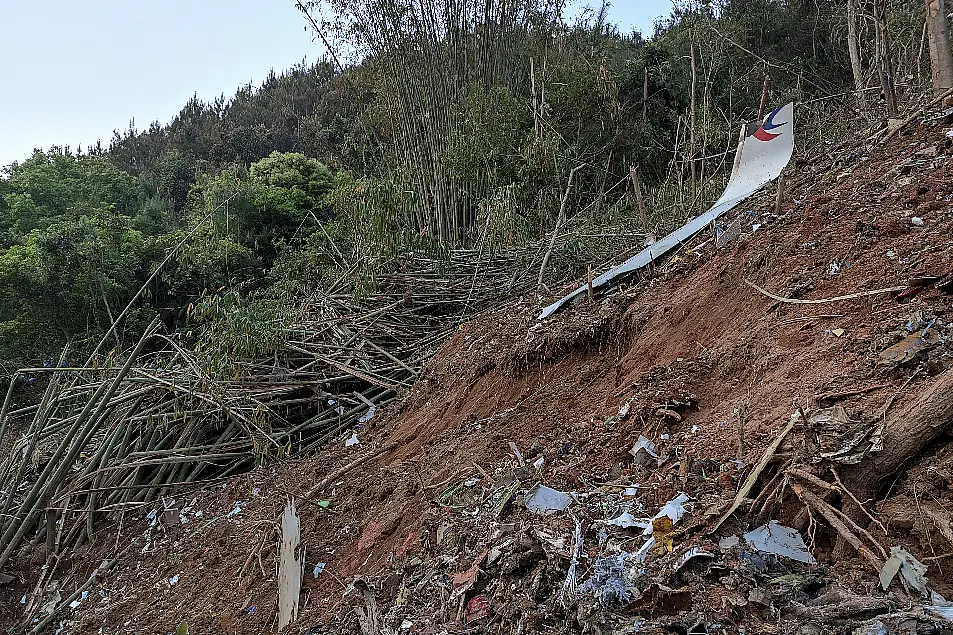 A piece of wreckage from China Eastern's Flight MU5735 is seen after it crashed on the mountain in Tengxian County in south China's Guangxi Zhuang Autonomous Region