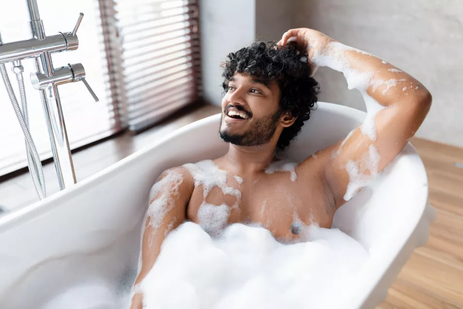 Man in bubble bath