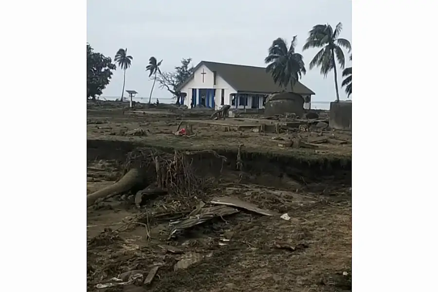 A damaged church on the Tongan island of Atata