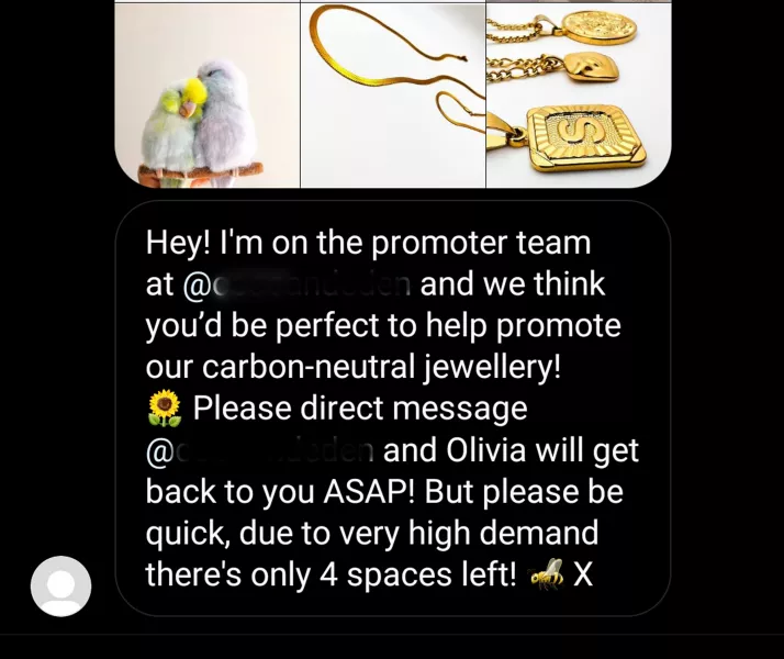 Example of a 'DM to collab' message