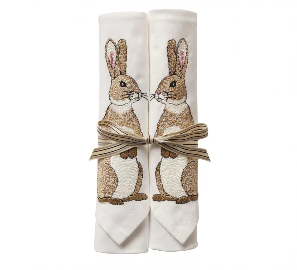 Kate Sproston Design Embroidered Easter Rabbit Napkins, Set of 2, £34, Etsy
