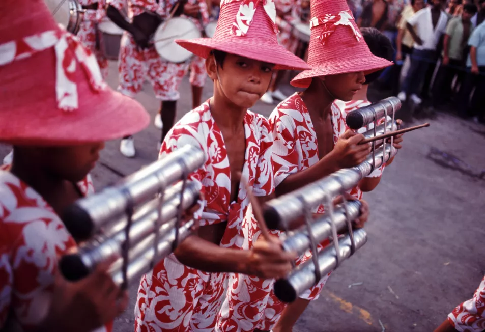 Boys in the samba band during the carnival procession in 1969 