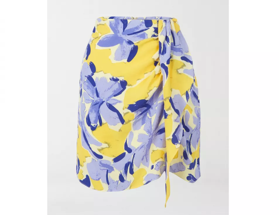 Michelle Keegan Tie Front Drape Mini Skirt – Blue Floral Print, Very 