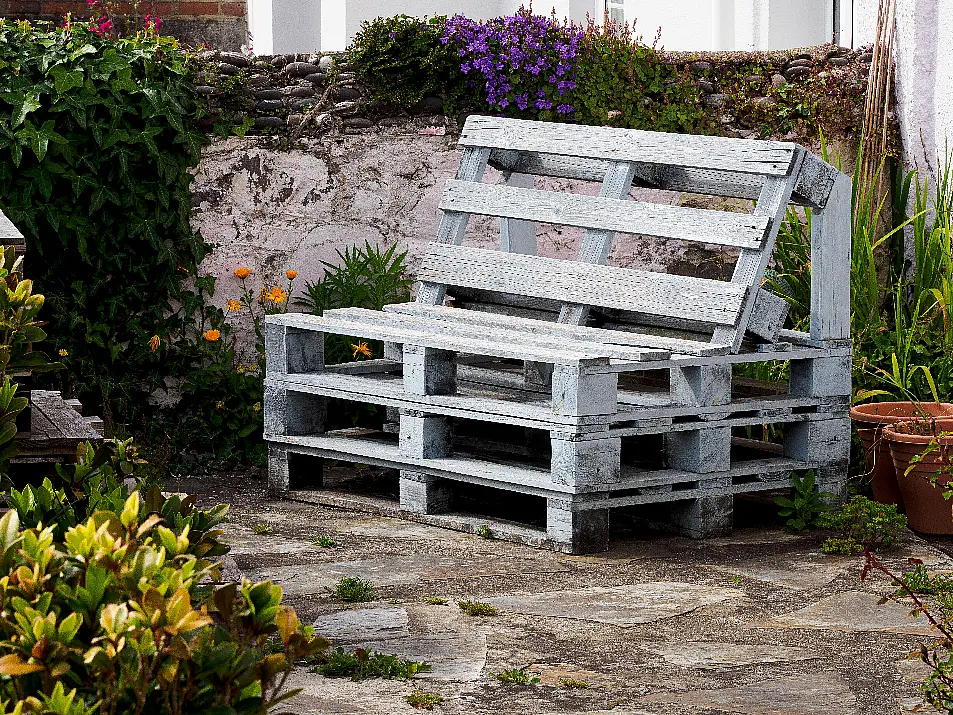 Wooden pallets made into a garden seat