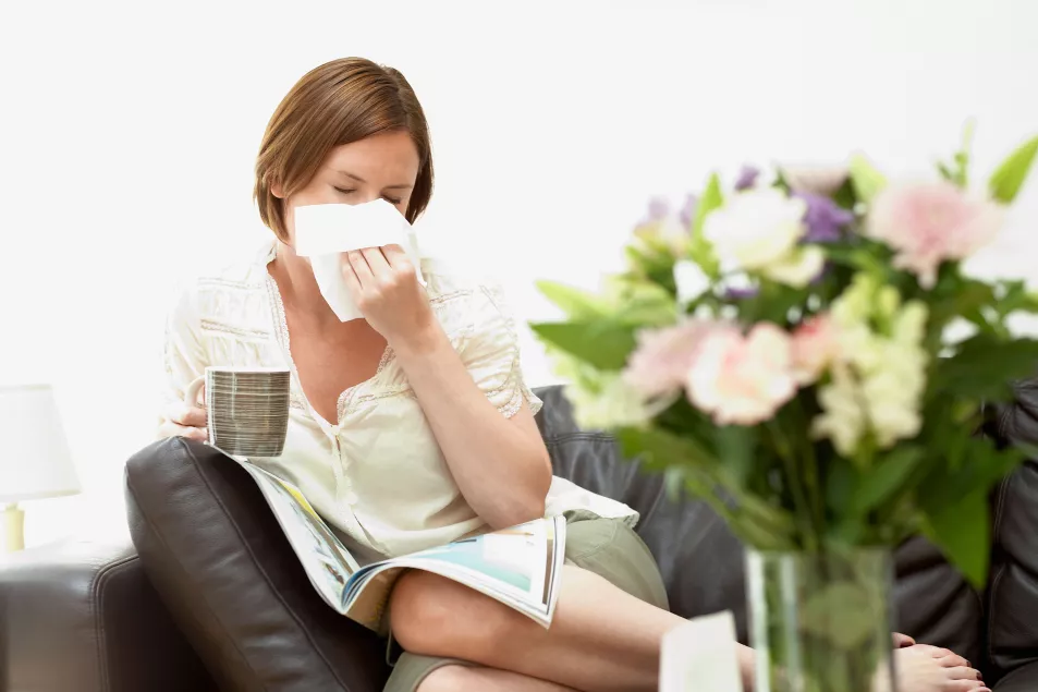 Woman sneezing indoors (Alamy/PA)