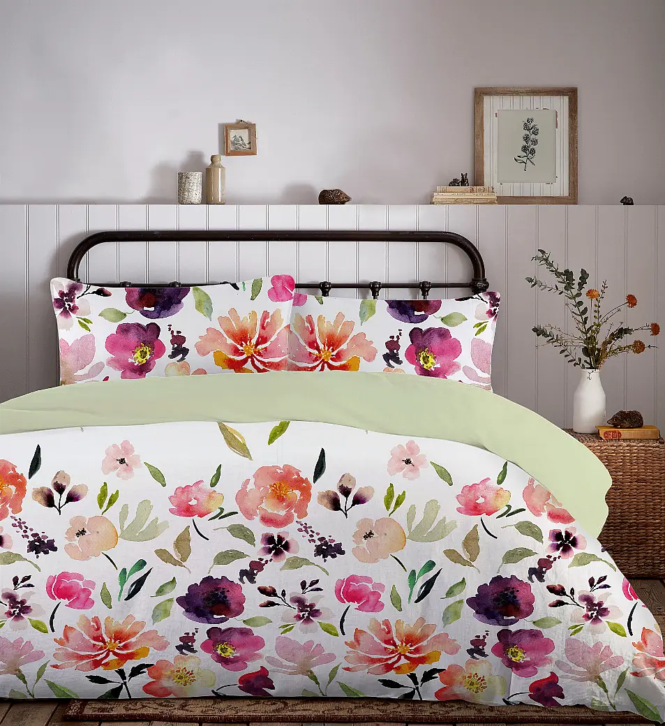 Cotton Rich Painted Floral Duvet Set, M&Co