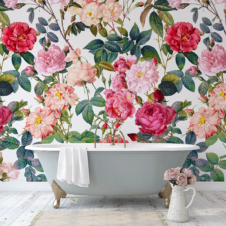 Floral Wallpaper Mural by Burcu Korkmazyurek, Pretty Pretty Rose Garden, Mural Made to Measure, Wallsource.com