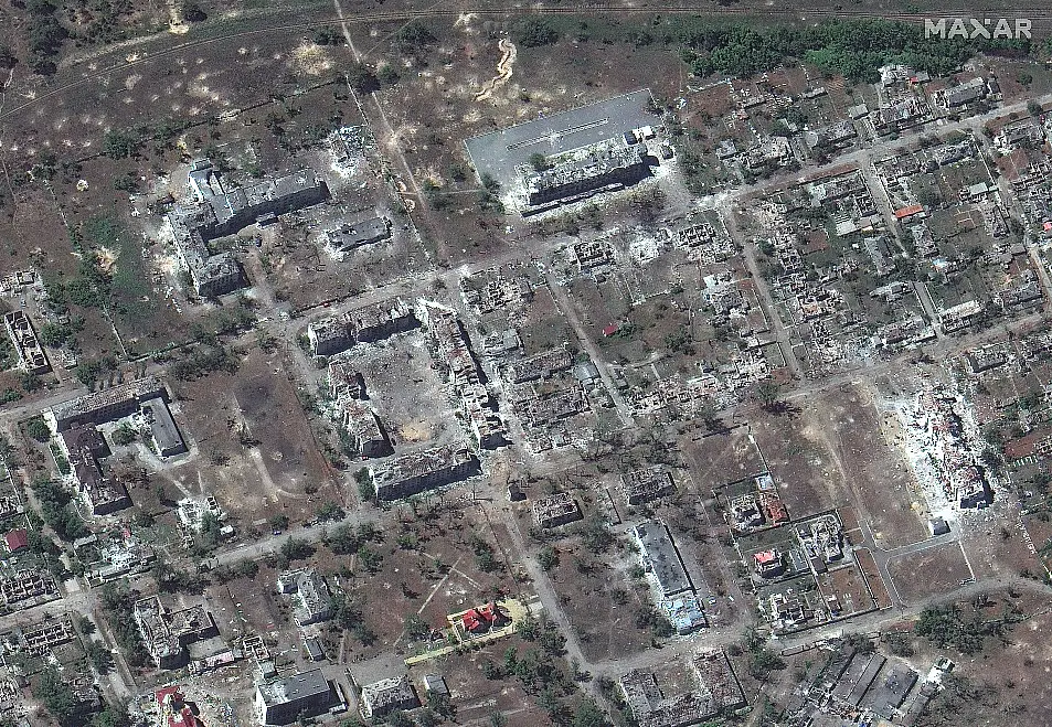 Satellite image shows destroyed buildings in Rubizhne in Ukraine near Severodonetsk