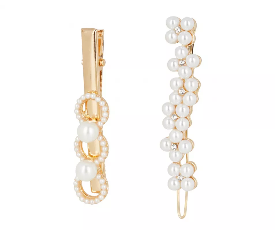 Oliver Bonas Cybelle Mismatch Faux Pearl & Gold Hair Clips Pack Of Two