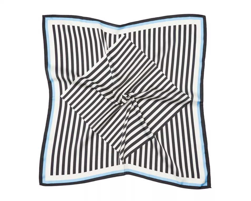 Oliver Bonas Monochrome Lines Striped Print Satin Square Scarf