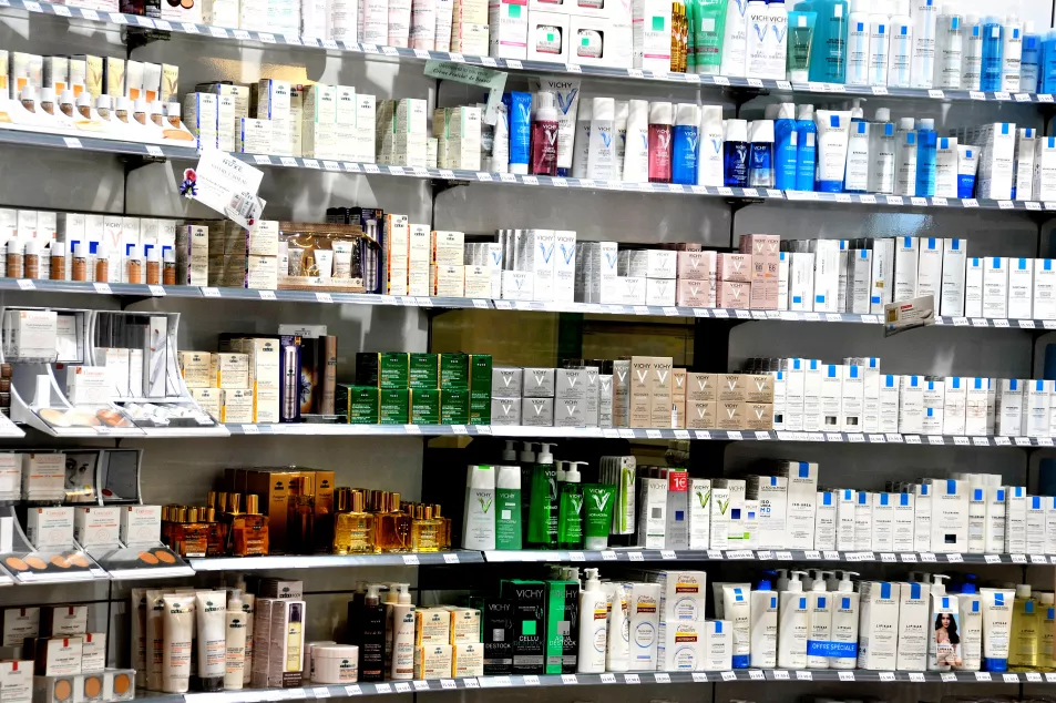 skincare products on shop shelves