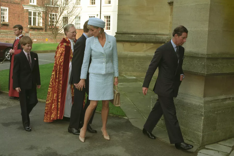 Diana wearing a Chanel suit to Prince William's confirmation in 1997 