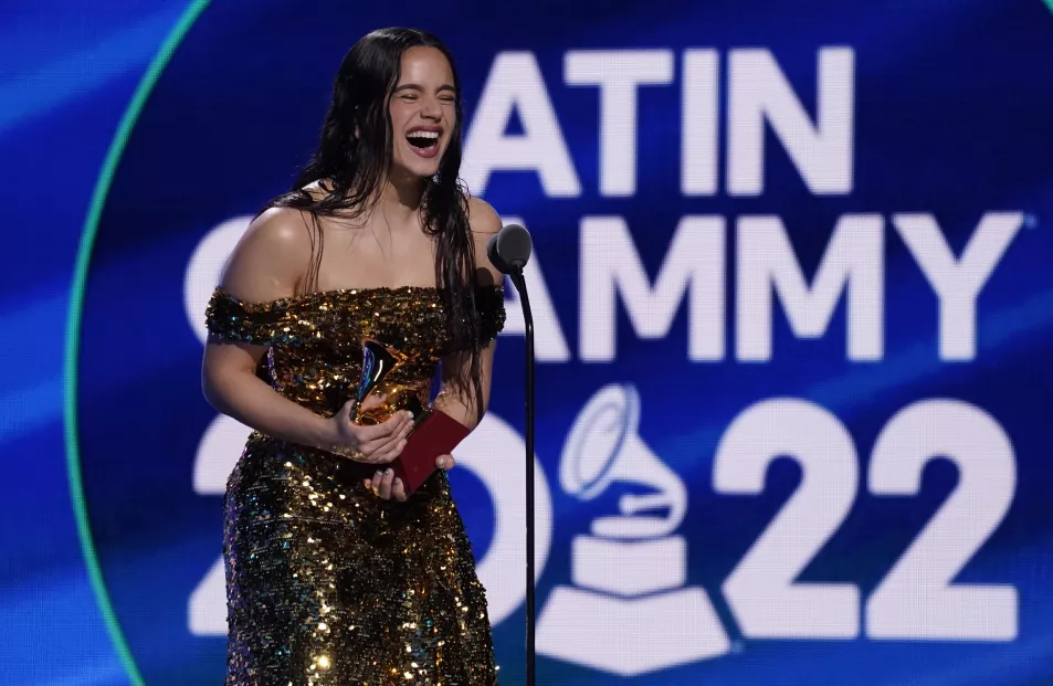 Rosalia accepts the award for album of the year for "Motomami" at the 23rd annual Latin Grammy Awards at the Mandalay Bay Michelob Ultra Arena on Thursday, Nov. 17, 2022, in Las Vegas