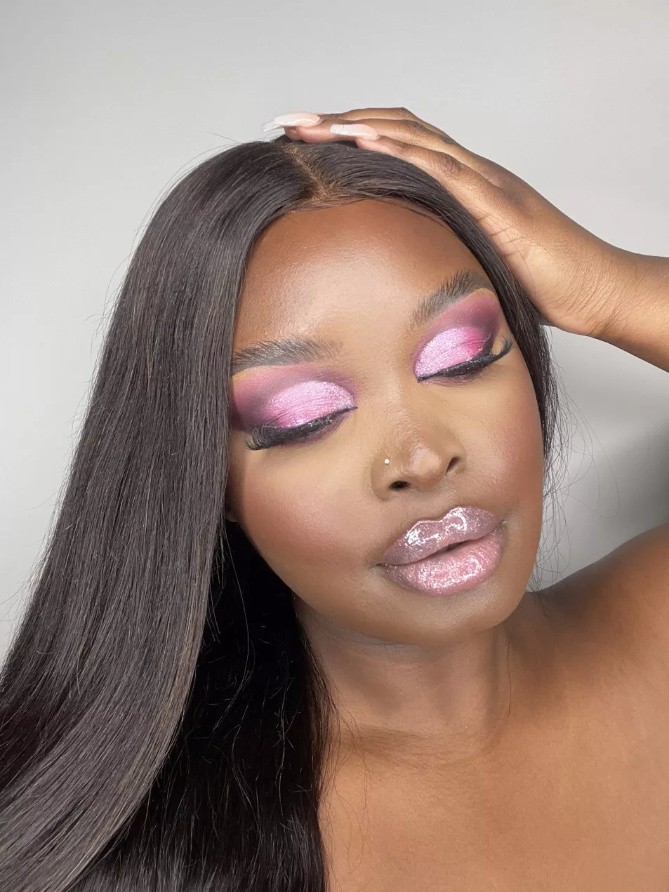 Pink eye look created using the Revolution Ultimate Lights Eyeshadow Palette Feathered Pinks