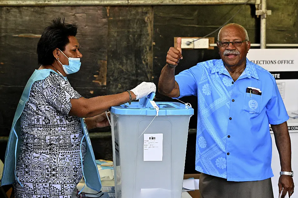 People's Alliance Party leader Sitiveni Rabuka votes