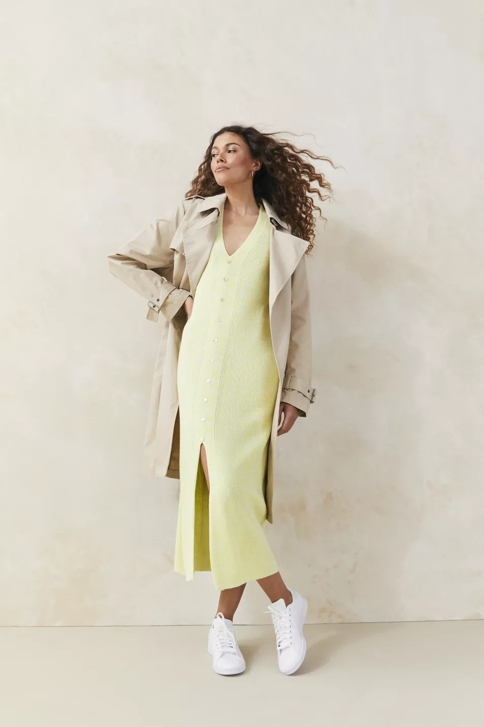 V by Very Trench Coat; Yellow Dress