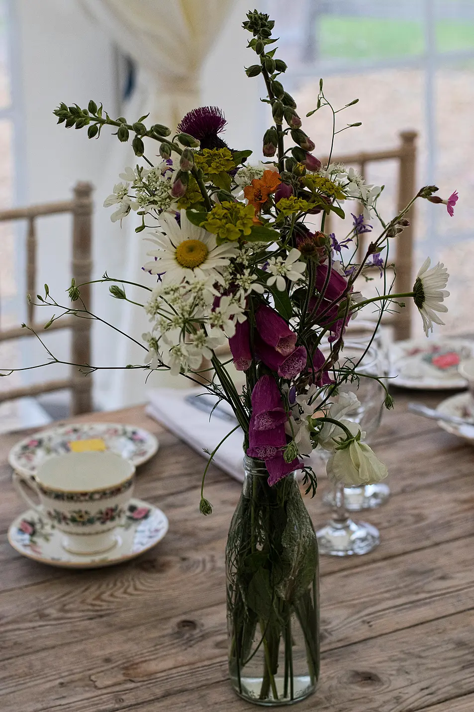 Wildflower wedding table arrangement